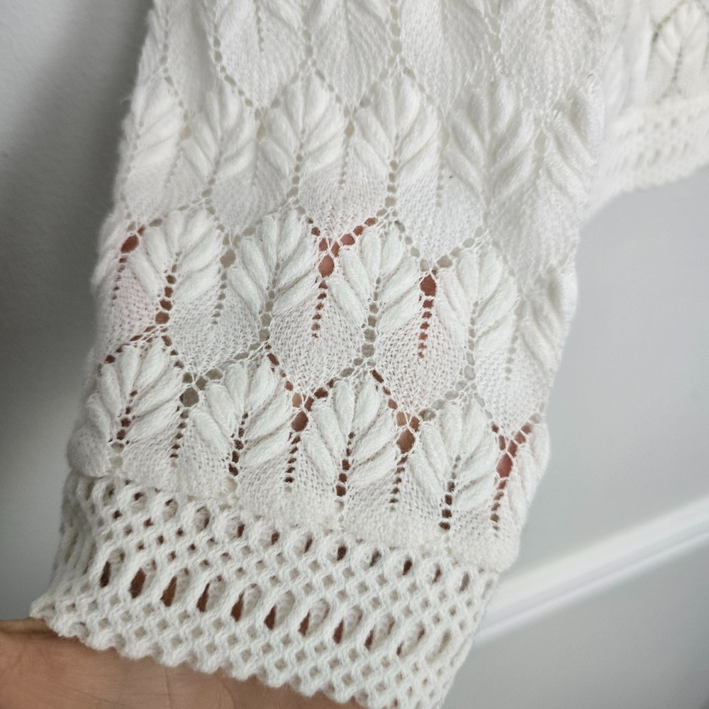 VTG 70s Montgomery Ward Women Cardigan Large White Boho Cottagecore Coquette - Picture 4 of 12